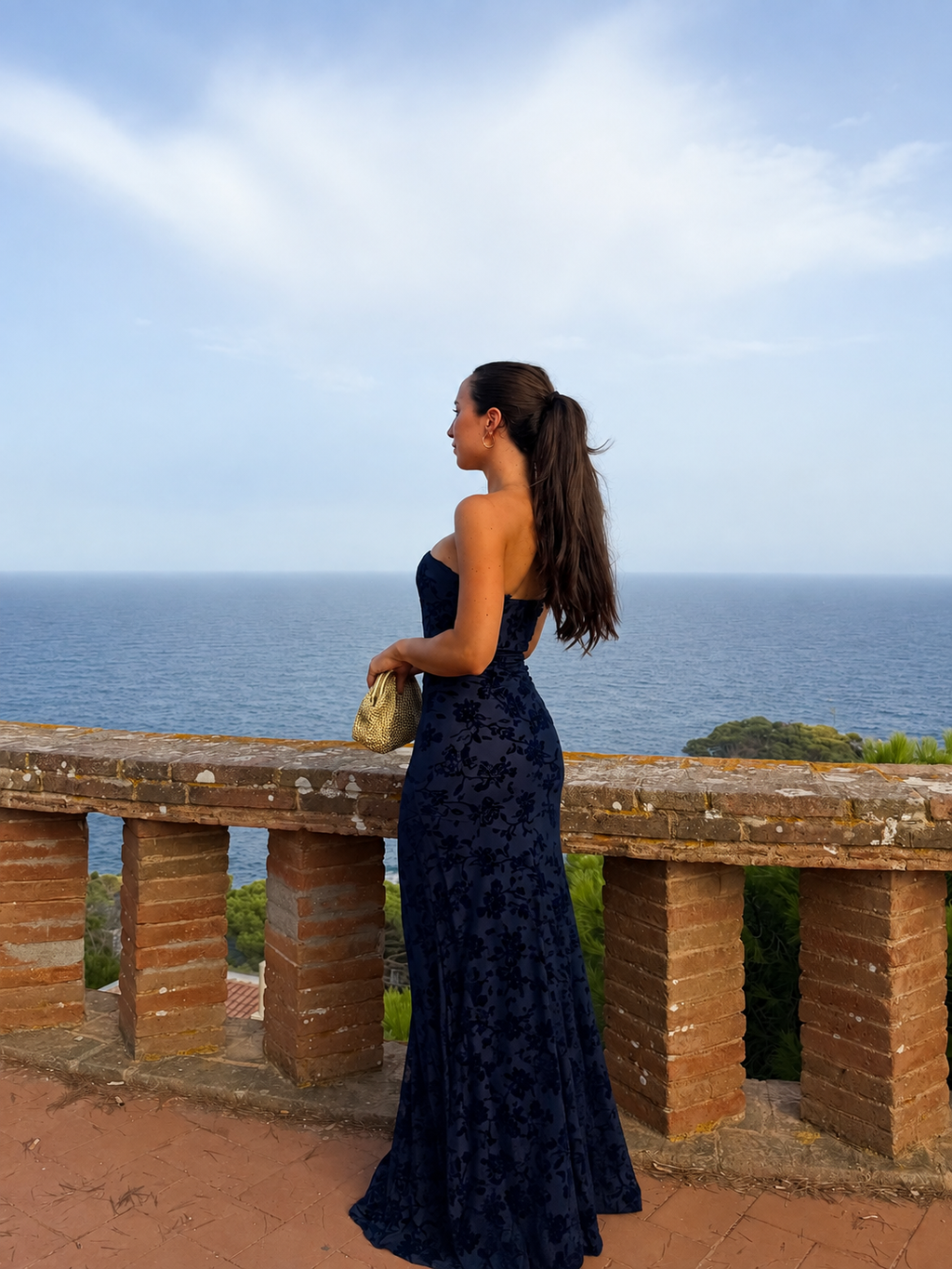 Vestido tulle flores marino