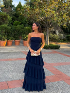 Vestido palabra tulle detalle marino
