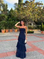 Vestido palabra tulle detalle marino