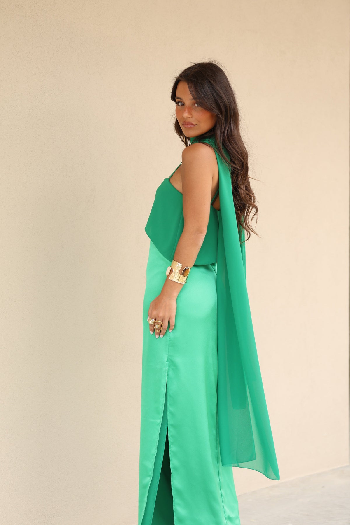 Viviana | Vestido Largo con Pañuelo – Verde