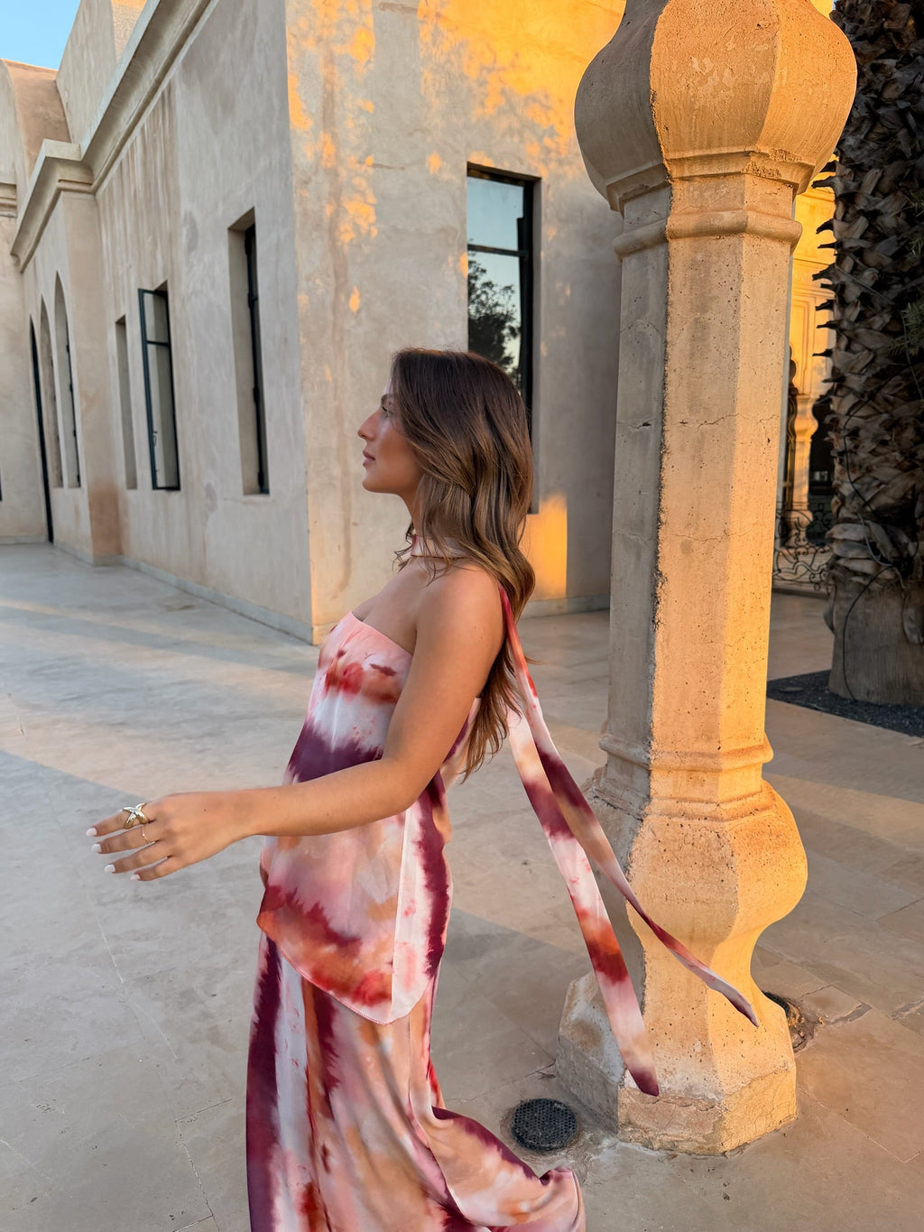 Paloma | Vestido Largo Palabra de Honor – Estampado Acuarela