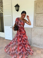 Valentina | Vestido Largo de Tul Escote Bardot – Rojo