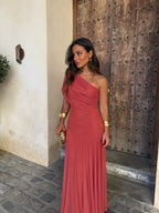 Valentina | Vestido Largo de Tul Escote Bardot – Terracota