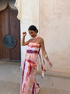 Paloma | Vestido Largo Palabra de Honor – Estampado Acuarela