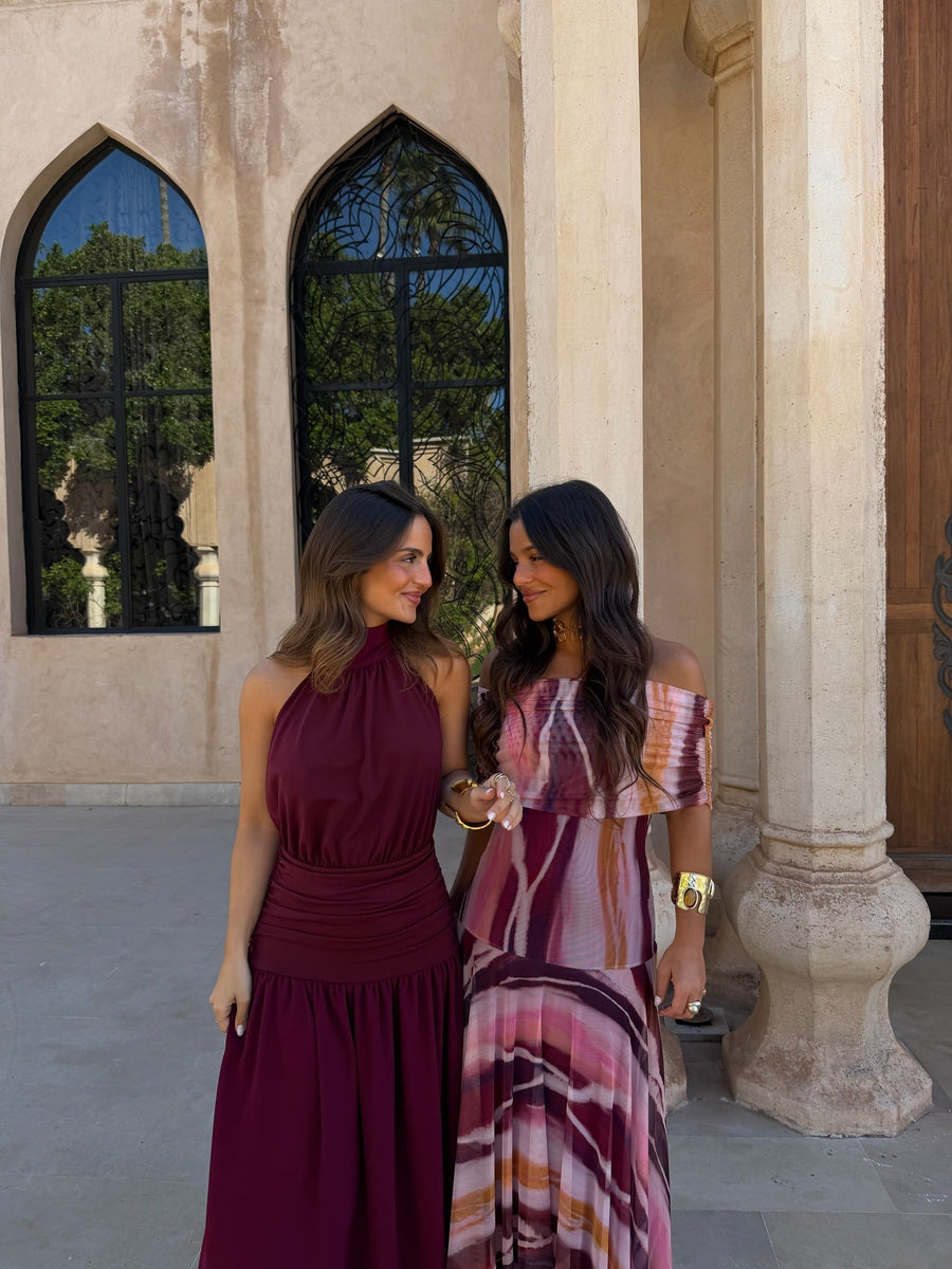 Valentina | Vestido Largo de Tul Escote Bardot – Morado