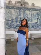 Zahara | Vestido Largo con Pañuelo en Contraste – Azul