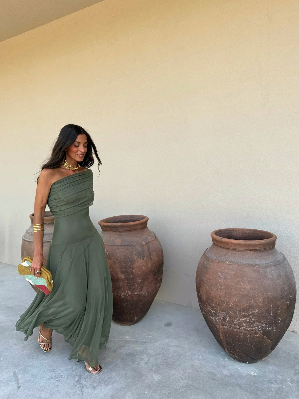 Valentina | Vestido Largo de Tul Escote Bardot – Verde
