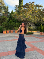 Vestido palabra tulle detalle marino