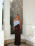 Vestido palabra gasa asim bicolor chocolate