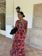 Valentina | Vestido Largo de Tul Escote Bardot – Rojo