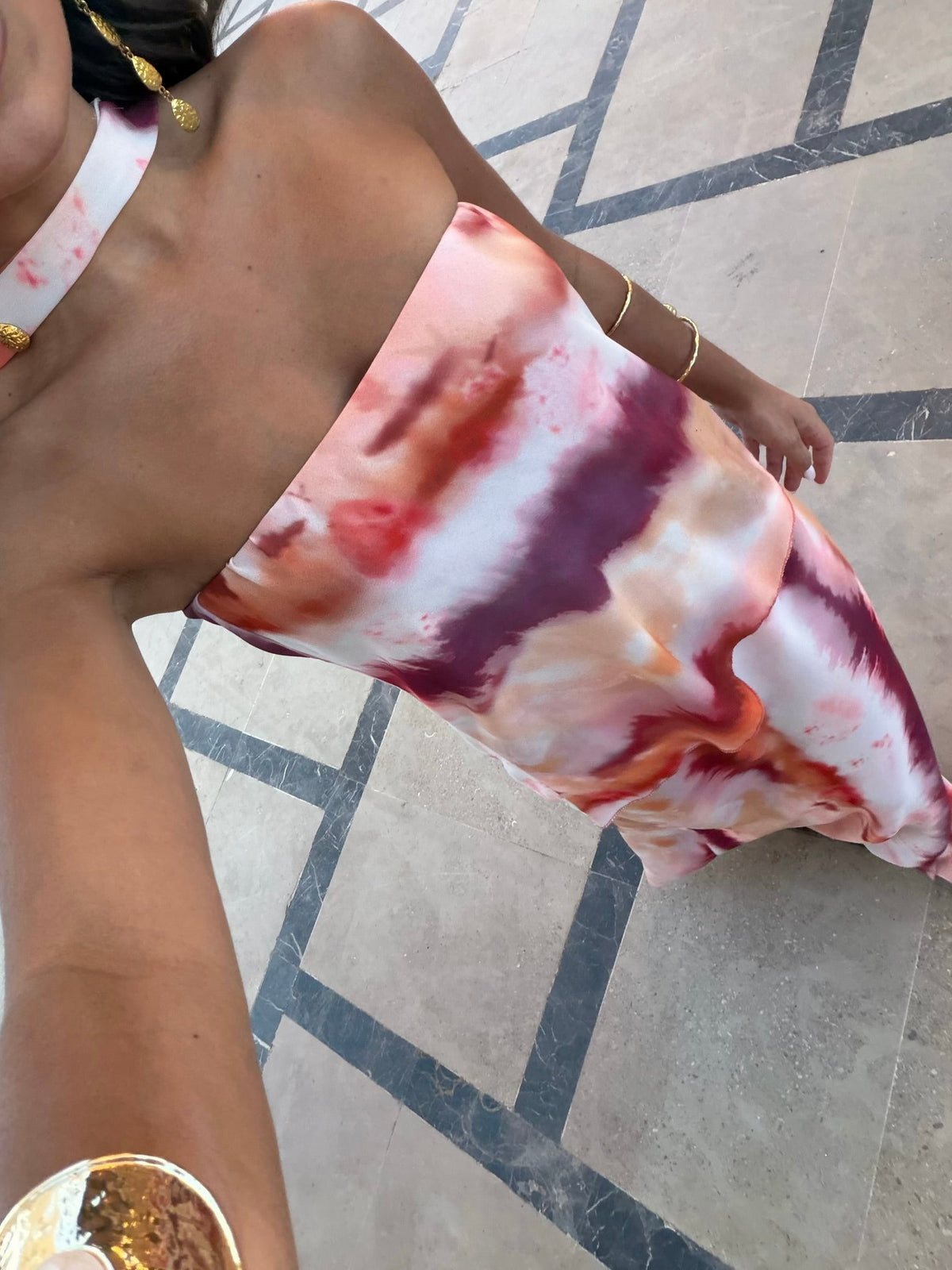 Paloma | Vestido Largo Palabra de Honor – Estampado Acuarela