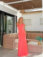 Vestido asim tirante nudo coral