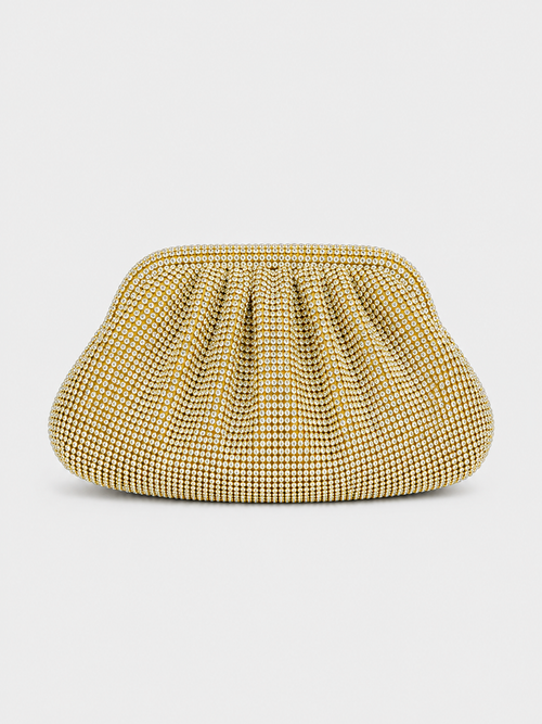 Clutch bombonera brillos dorado