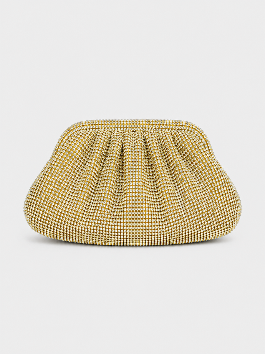 Clutch bombonera brillos dorado