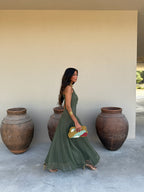 Valentina | Vestido Largo de Tul Escote Bardot – Verde