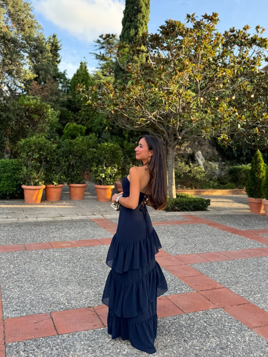 Vestido palabra tulle detalle marino