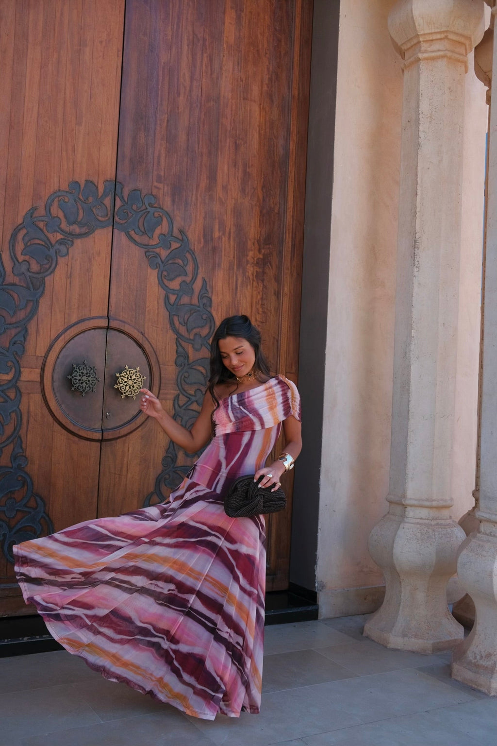 Valentina | Vestido Largo de Tul Escote Bardot – Morado