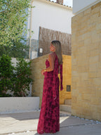 Vestido georgette estampado burdeos