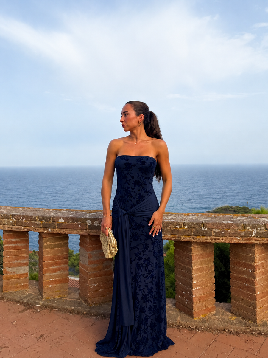 Vestido tulle flores marino