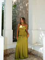 Vestido vuelo entrelazado oliva