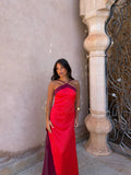 Aveline | Vestido Largo Satinado Cuello Halter – Rojo