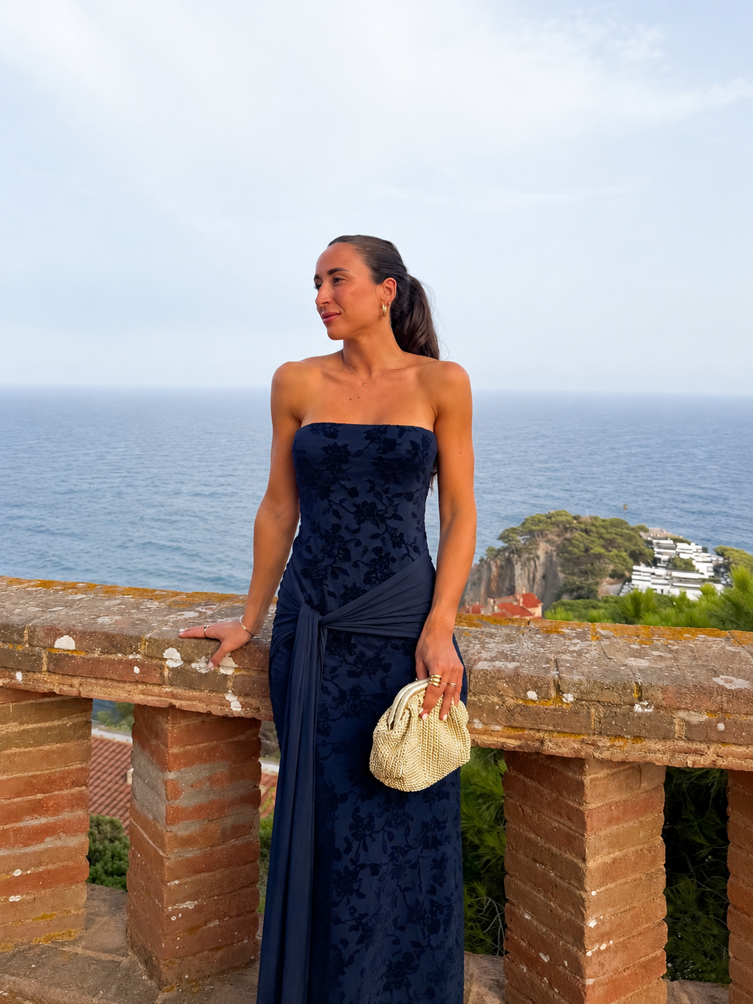 Vestido tulle flores marino