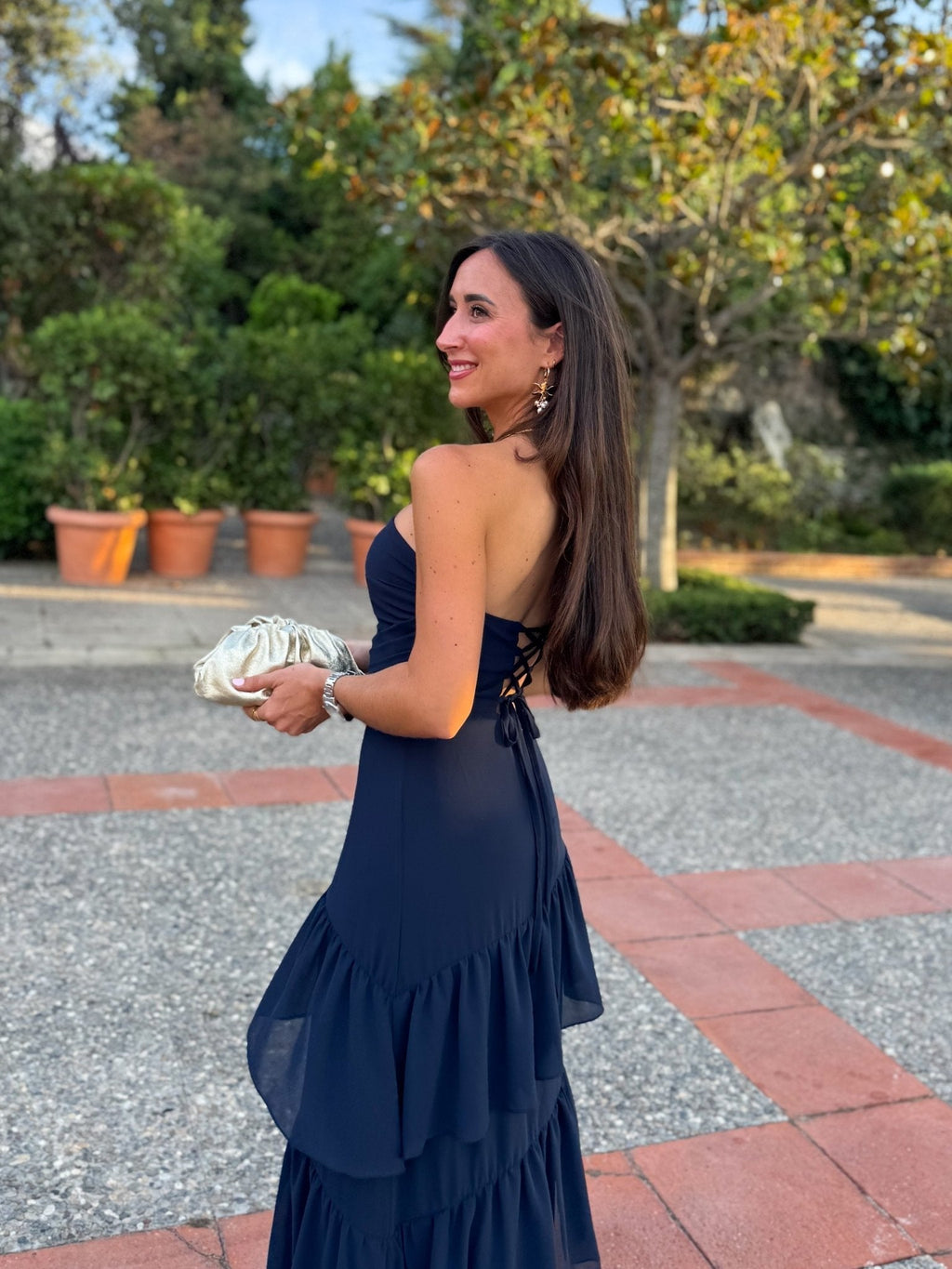 Vestido palabra tulle detalle marino