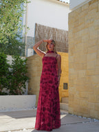 Vestido georgette estampado burdeos