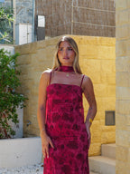 Vestido georgette estampado burdeos