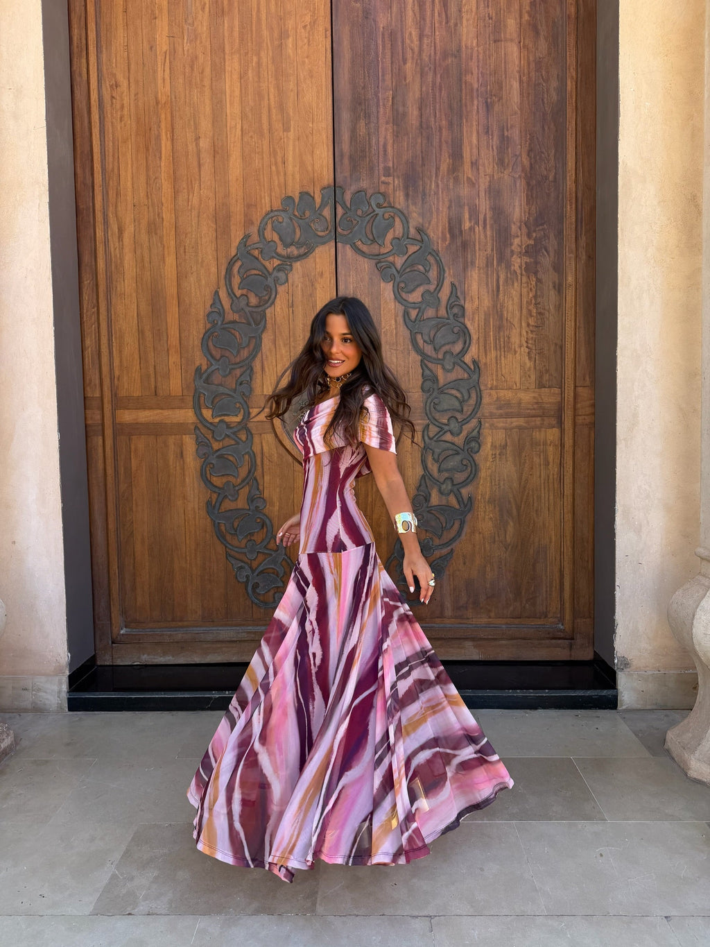 Valentina | Vestido Largo de Tul Escote Bardot – Morado