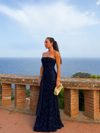 Vestido tulle flores marino