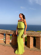 Vestido largo palabra glitter oliva