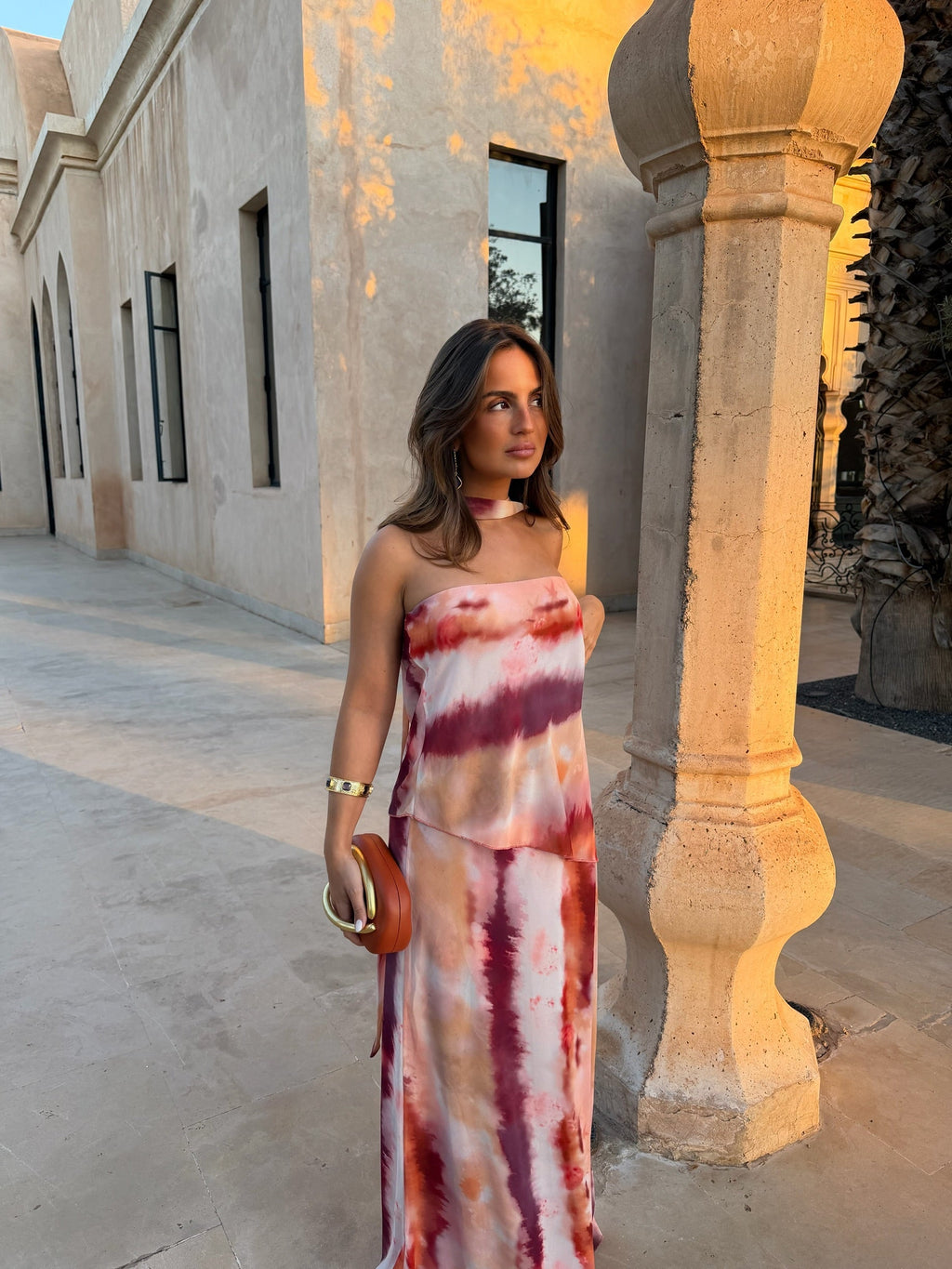 Paloma | Vestido Largo Palabra de Honor – Estampado Acuarela