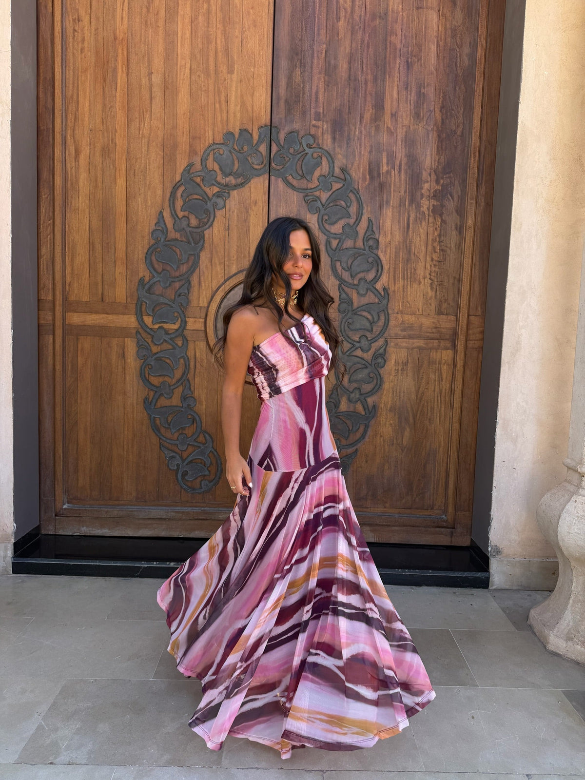 Valentina | Vestido Largo de Tul Escote Bardot – Morado