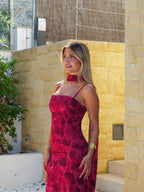 Vestido georgette estampado burdeos