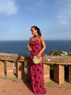Vestido georgette estampado burdeos