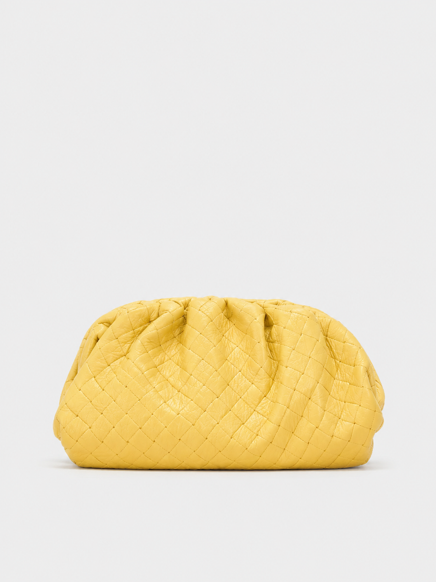 Clutch piel bombonera detalle amarillo