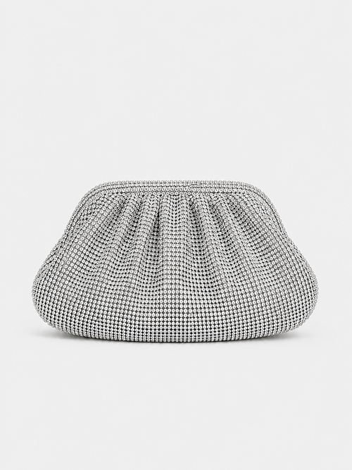 Clutch bombonera brillos plata