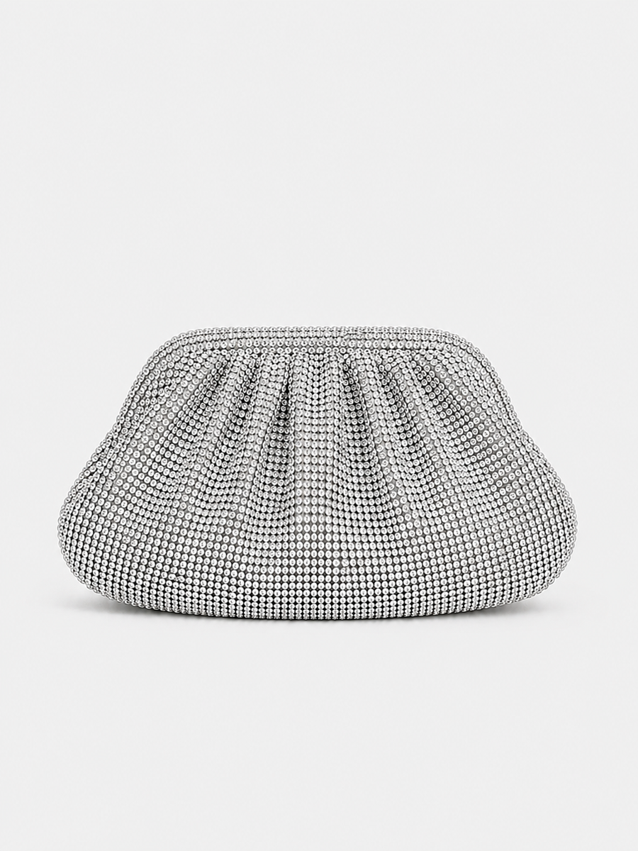 Clutch bombonera brillos plata
